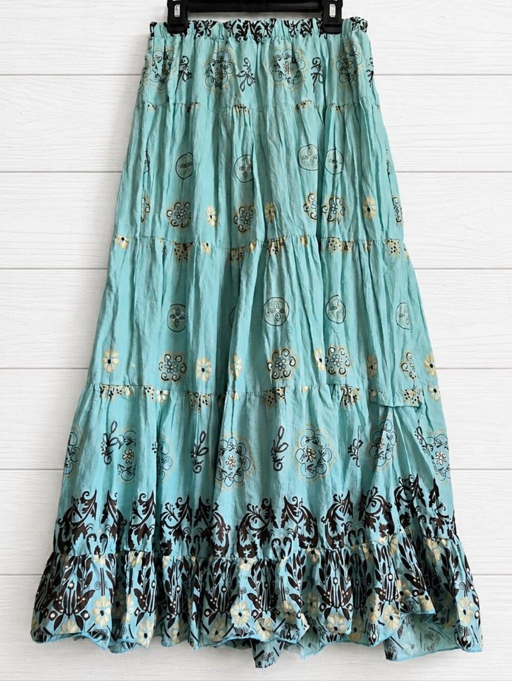 Aqua Floral Tiered Maxi Skirt